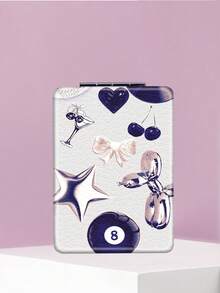 1PC Millennium Y2K Series Portable Vanity Mirror, Foldable Lightweight Ultra-Thin Convenient Hand Mirror, PU Leather, Suitable For Multiple Scenarios And All People, Rectangular Pocket Mirror With Cartoon Starfish, Heart, Cherry, Star, Bow Design, Exquisite And Delicate, Easy To Carry, Handheld Makeup Mirror, 180° Flip Cover, Multi-Functional Mini Mirror - Multicolor - View 6