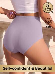 MEIYATING 5pcs High Waist Tummy Control Ice Silk Seamless Women's Panties, Comfortable Fit, Shaping & Butt Lifting, Thin Summer Style - Multicolor - View 9