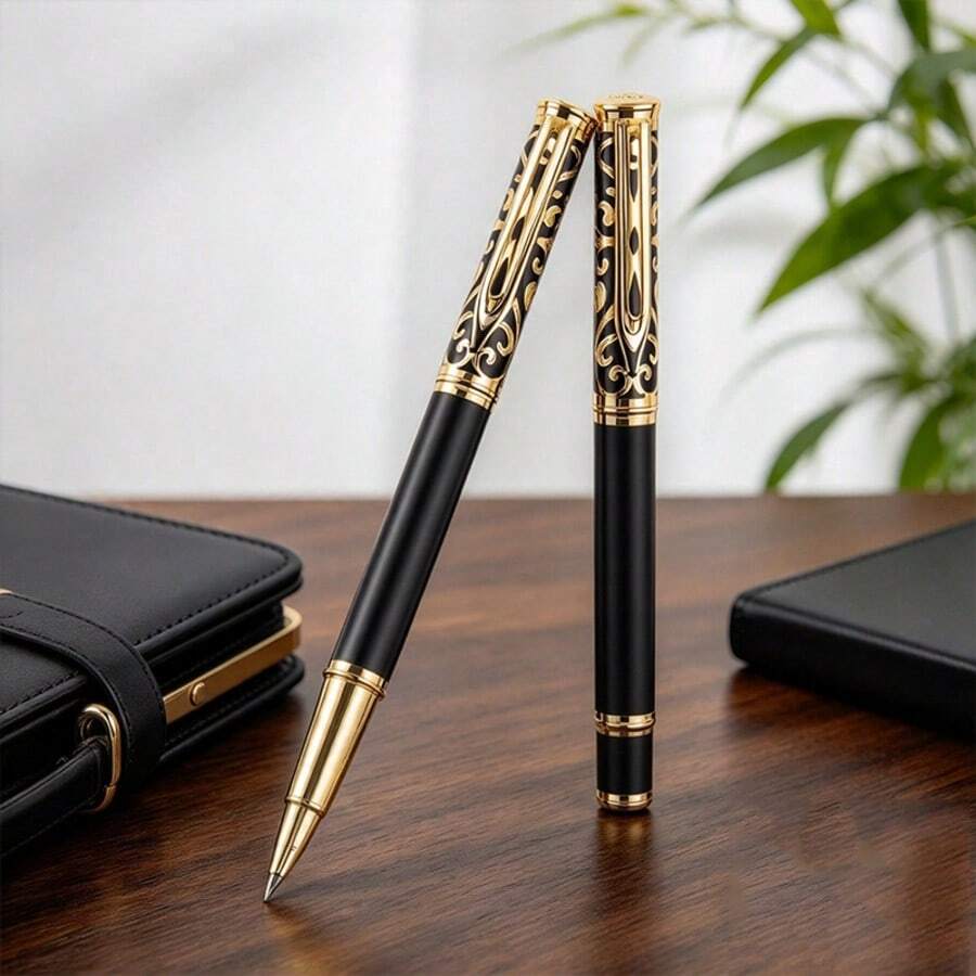 High-End Black Gold Embossed Neutral Pen / Elegant Metal Business Gift Signature Pen / Creative Metal Bead Pen / Smooth Writing - Suitable For Office Advertising Pens / Student Writing Pens