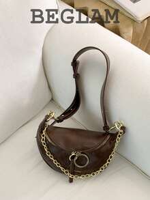 Fashion Solid Color PU Shoulder Bag, Crossbody Bag, Metal Chain Decoration, Suitable For Women Shopping, Dating, Gifts And Daily Use - Coffee - View 1