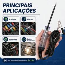 Testador de Circuito Automotivo 6-24V Caneta Teste com Garra Jacaré para Fusíveis Fiação Luzes e Soquetes - Multicolorido - Visão 5