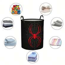 Red Spider Web Pattern Foldable Round Laundry Basket, Multipurpose Dirty Clothes Storage Bin, Space Saving Collapsible Portable Hamper For Bedroom, Bathroom, Dorm, Apartment, Nursery, Kitchen, Toy Storage, Laundry Room And Home Organization - Black - View 6