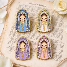 Cute Virgin Mary Enamel Pin Set, Colorful Floral Cartoon Lapel Brooch, Metal Pins For Backpack Clothing Badge, Religious Jewelry Gift For Believers - Multicolor - View 5