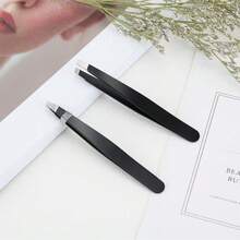 1/2pcs Slanted Stainless Steel Eyebrow Tweezers, Beard Tweezers, Eyebrow Plucking Tweezers, Makeup False Eyelash Small Tweezers, Unisex - Multicolor - View 9