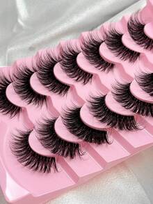 7 Pairs 3D Layered Invisible Band Lashes Faux Fluffy Faux Mink Cat Eye Eyelashes Natural Full False Eyelashes Volumized Eyelash Extension Travel Essentials Makeup Tools Strip Lashes,Lashes,Eyelashes,Fake Lashes - Black - View 3