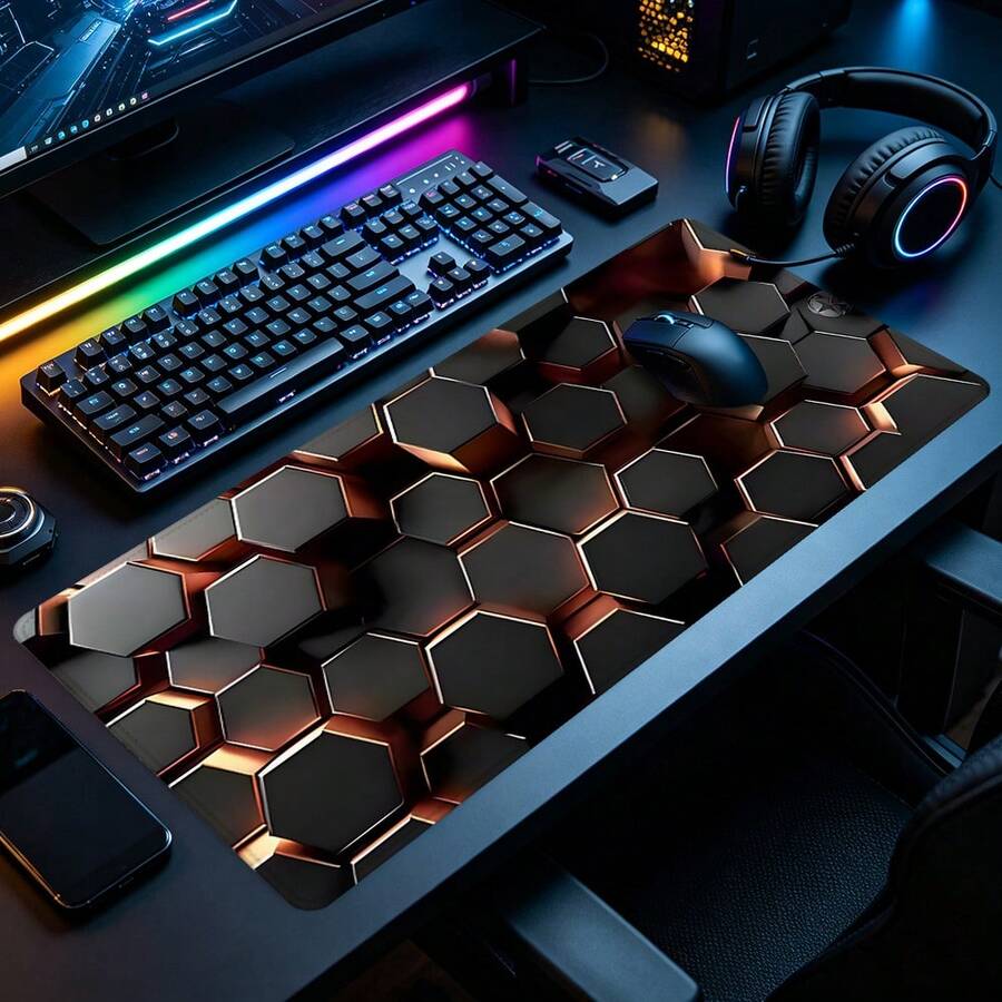 Honeycomb Desk Mat Hexagon Mouse Pad Extended XL Mousepad Desk Accessories For Office Home Non-Slip Rubber Base With Stitched Edge Computer Keyboard Table Pad 35.4x15.7 Inch Perfect Gift For Friends - View 1