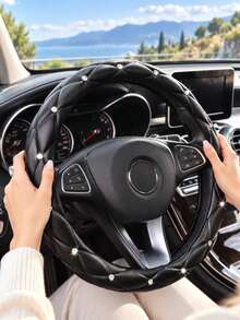 1pc Shiny Rhinestone Steering Wheel Cover, Faux Soft Leather Car Steering Wheel Protector, Includes Rubber Ring, Fits 14.5-15 Inch Round Steering Wheels, Shiny Car Interior Decoration, Car Accessories, Gift For Women - Multicolor - View 8