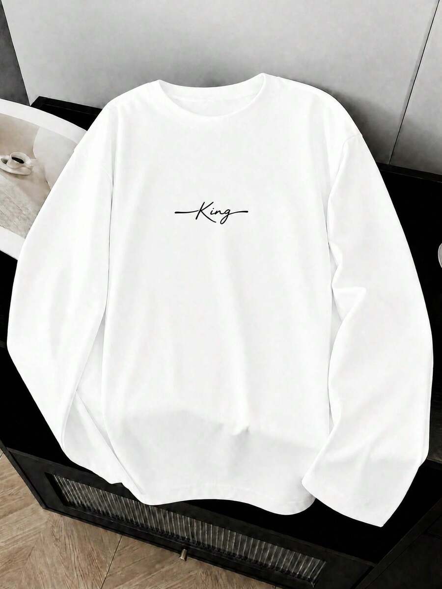 Playera de hombre de manga larga, ropa para primavera y otoño, diseño con estampado, ideal para celebraciones y eventos festivos, regalo perfecto - Blanco natural - Ver 1