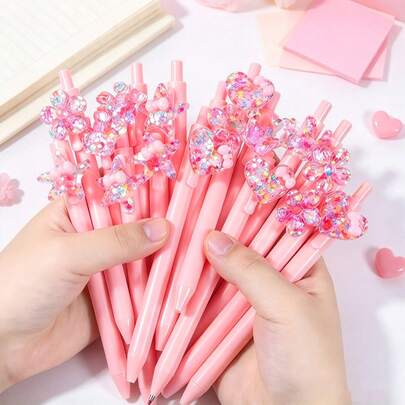 20 buah Pulpen Ballpoint Tarik Warna Pink, Pulpen Dekoratif Berkilau, Berpayet, Berbentuk Hati, Bintang, dan Bunga, Perlengkapan Tulis, Hadiah Alat Tulis, Perlengkapan Kantor, Perlengkapan Sekolah, Suvenir Pesta