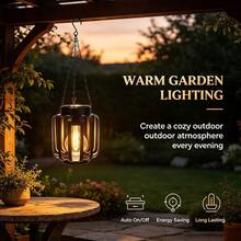 Solar Hanging Lantern, Black Metal Cage Solar Powered Pendant Light, Waterproof LED Edison Bulb Lamp, Auto On/Off Outdoor Decor Light For Garden, Patio, Porch, Tree Branch, Yard, Party, Wedding Ambient Decoration - Warm White Light - View 2