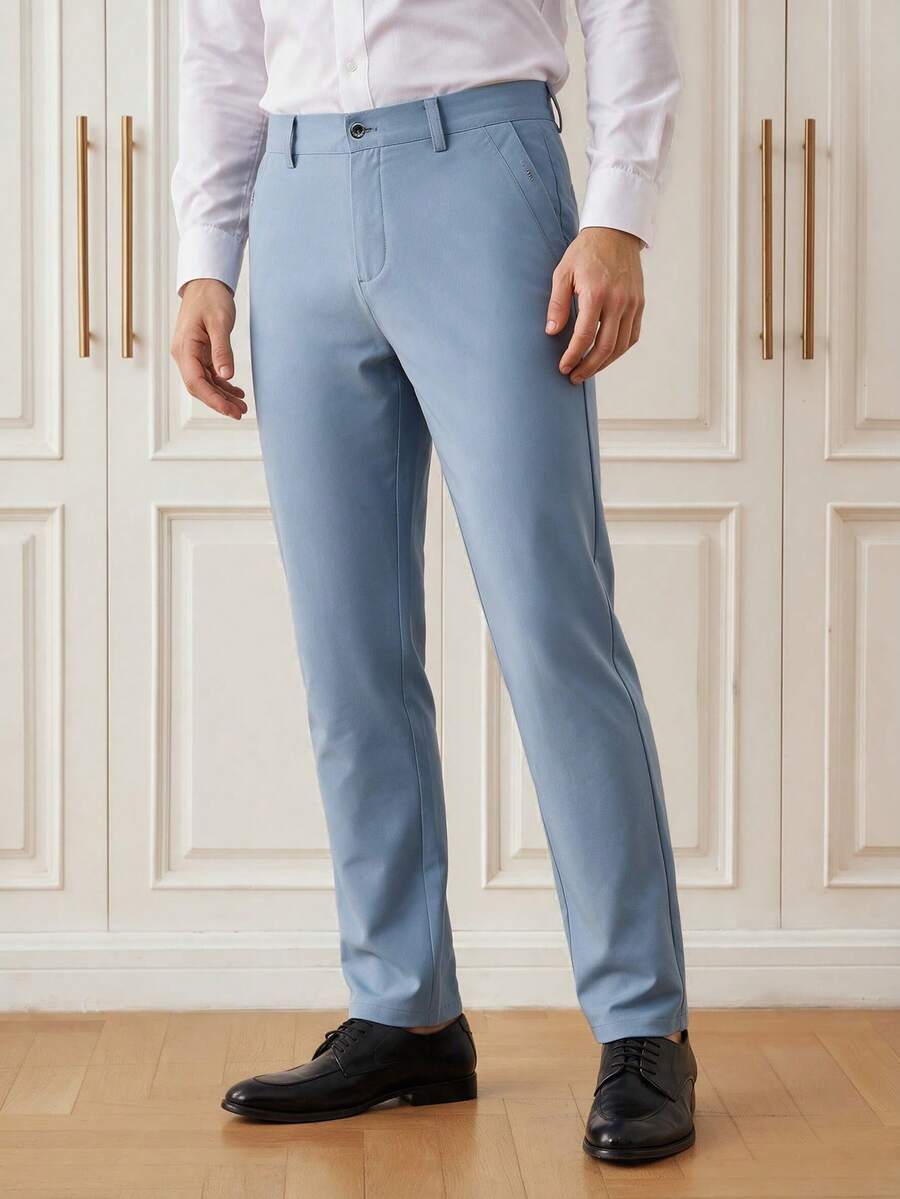 Officeau Men's Baby Blue Tapered Dress Pants, For Business Casual/Commuting, Gift For Father/Husband - Baby Blue - View 1