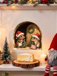 1pc Christmas Mouse Hole Wall Sticker - Cute Christmas Mouse Decoration With Mini Christmas Tree Pattern, Wooden Christmas Theme Mouse Semi-Circular Mouse Pattern Decorative Sticker, Realistic Mouse Hole Door Sticker, Removable Home Decor Sticker (Suitable For Cabinet Doors And Christmas Holiday Decoration), Christmas Baby Shower Party Decoration - Multicolor - View 6