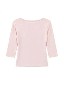 Women's Solid Color Casual Button Half Sleeve Henley T-Shirt - Pink - View 3