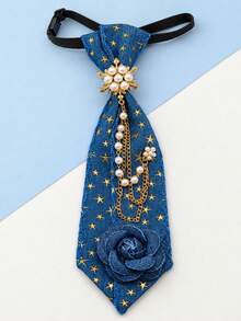 1pc Women's Denim Floral Cute Star Lace Personalized Fashion Small Tie, Suitable For Daily Office And Party - Multicolor - View 4