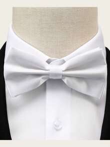 1PC Men's Solid Color Double Layer Polyester Bowknot, Wedding Groom Groomsman Host Server Bowknot - White - View 2
