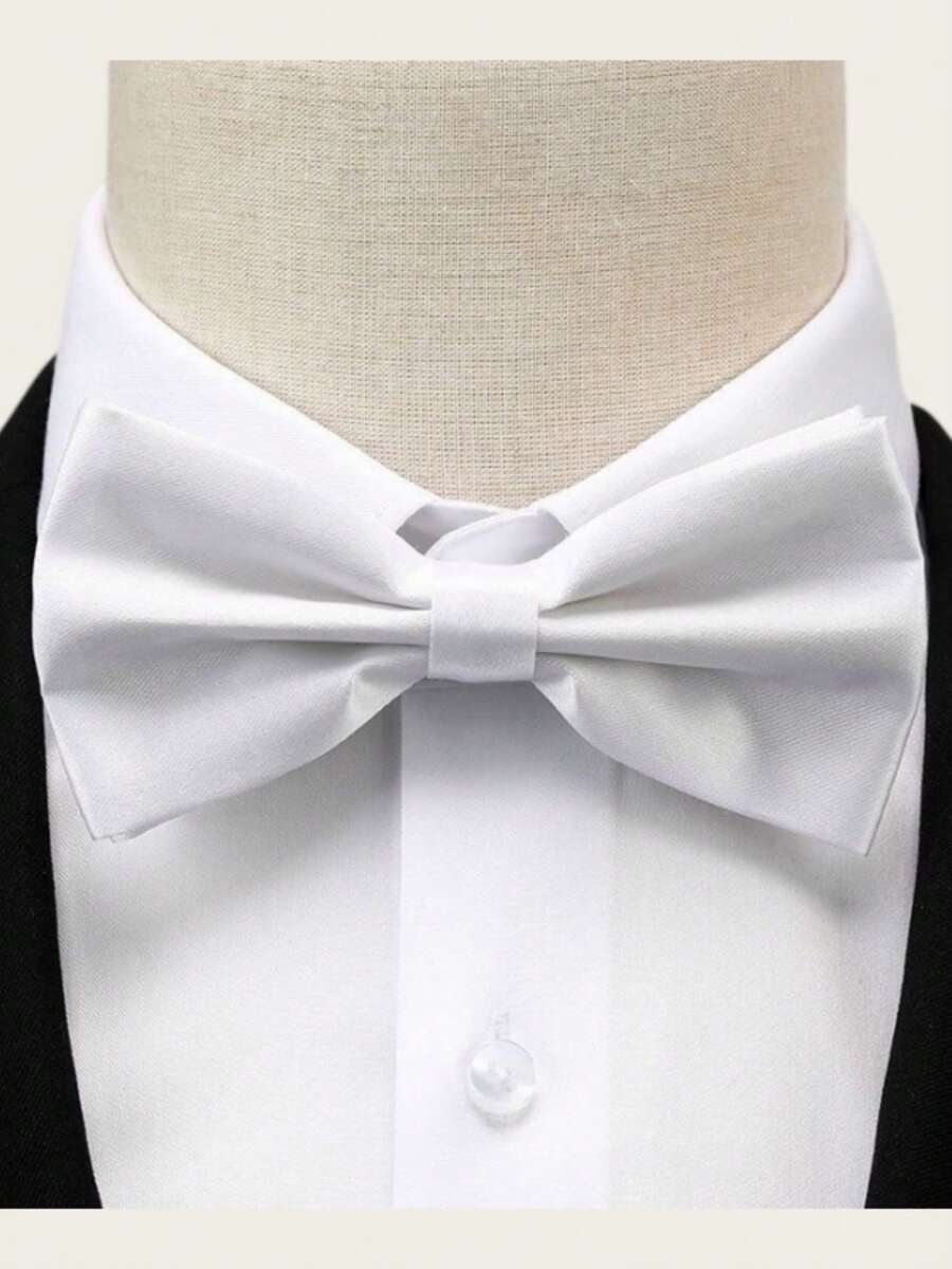 1PC Men's Solid Color Double Layer Polyester Bowknot, Wedding Groom Groomsman Host Server Bowknot