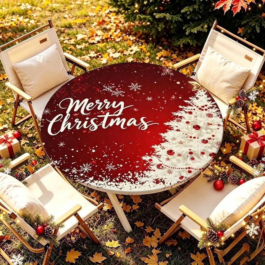 1pc Christmas Tree Pattern Printed Round Tablecloth, Daily Tablecloth ...
