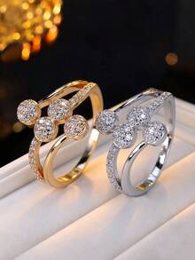 1pc Vintage Luxury Cross Ring, Cluster Sparkling Round Ball Copper Zirconia Design, Women's Daily Wear Personalized Finger Ring Accessory - Ring - View 1