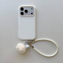 Minimalist Solid Color Liquid Silicone Lychee Texture Phone Case For 18 Pro Max, 17 Full Coverage, 16 Shockproof, 15 - White - View 2