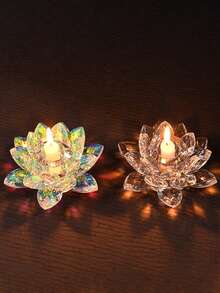 1pc Crystal Lotus Tea Light Candle Holder/Glass Tea Light Candle Holder Decor, Suitable For Christmas, Home, Wedding Party - Multicolor - View 9