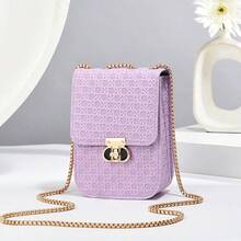 Vintage 3D Woven Embossed Phone Bag For Women, Metal Chain Lock Flap Portable Crossbody Small Bag - Multicolor - View 7