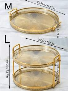 1pc Diamond Textured Double/Single Layer Tray With Handle, Modern Dual-Handle Tray, For Home - Gold - View 6
