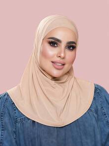 1pc Women's Convenient Headscarf, Full Coverage Chin Sweat Absorbent Solid Color Hijab,Holiday,Travel Essential - Navy - View 21