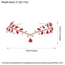 1pc Ruby Red Crystal & Rhinestone Pendant Headband Gold Wire Princess Tiara Crown Bridal Wedding Party Hair Accessories - Red - View 10