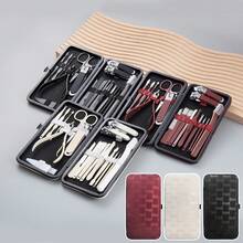 18Pcs Manicure Pedicure Set, Stainless Steel Nail Clippers Grooming Kit, Nail Cutter Foot Scraper Professional Hand Foot Nail Care Tools With Portable Leather Travel Case For Home & Travel Use - Multicolor - View 11