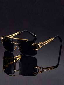 1 Pair Men's Double Bridge Rimless Fashion Glasses Suitable For Daily Wear - Black - View 4
