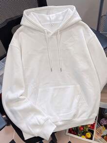 Women's Sweet White Oversized Fleece-Lined Sweatshirt, Large Cherry Blossom Tree Graphic On Back, Casual Versatile Autumn Back-To-School Sweatshirt - White - View 5