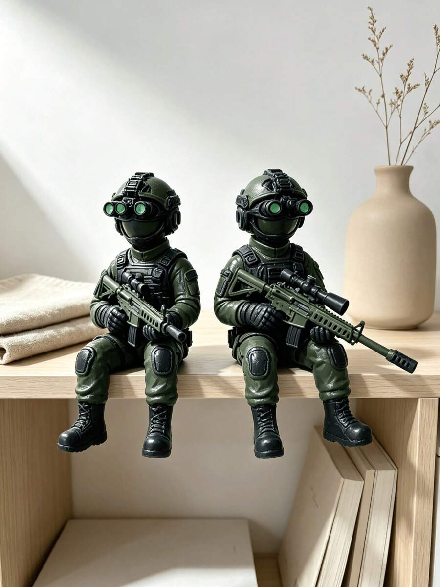 1pc Tactical Soldier Action Figure, Fun Sitting Pose With Night Vision Goggles And Rifle, Cool Military Special Forces Collectible Model, Bookshelf Desktop Office Home Decor Ornament, Unique Gift For Men Fans - Multicolor - View 1