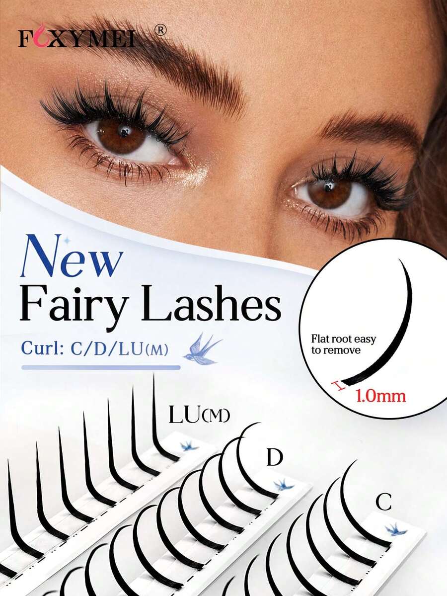 FOXYMEI 120Fans 新款仙女漫畫感睫毛 C/D/LU(M) 捲度 8-15mm 單根睫毛接片 0.07mm 快速豐盈漫畫感睫毛接片 完美眼妝 超柔軟 適合初學者