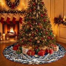 1件裝新月與雪花森林圖案聖誕樹裙，優雅配色節日裝飾，5種尺寸，中性節日禮物，適用於居家與派對聖誕家居裝飾 - 彎月大雪花森林 - 查看 6