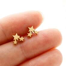 1 Pair Stainless Steel Earrings, Star Earrings ,Minimalist And Fashionable Mini Earrings, Suitable For Daily Wear - GED016 - View 9