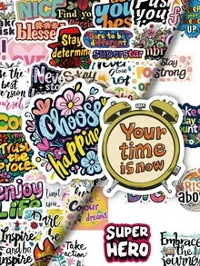 50Pcs Positive Quote Stickers, Inspirational Motivational Text Vinyl Decals, Colorful Encouragement Saying Stickers For Laptop Water Bottle Luggage Scrapbook Journal Decor - Multicolor - View 1