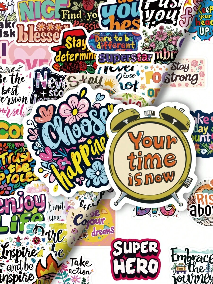 50Pcs Positive Quote Stickers, Inspirational Motivational Text Vinyl Decals, Colorful Encouragement Saying Stickers For Laptop Water Bottle Luggage Scrapbook Journal Decor - Multicolor - View 1
