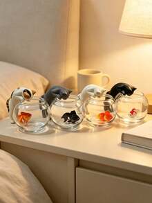 Cute Miniature Cat Catching Fish Figurine; Adorable Cat Catching Fish In Front Of An Aquarium - Perfect For Home/Car Dashboard Decoration. One Random Design. Suitable For Living Rooms, Bedrooms, Desks, Offices, And Other Home Decor. - As Shown In the Picture - View 9