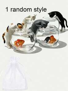 Cute Miniature Cat Catching Fish Figurine; Adorable Cat Catching Fish In Front Of An Aquarium - Perfect For Home/Car Dashboard Decoration. One Random Design. Suitable For Living Rooms, Bedrooms, Desks, Offices, And Other Home Decor. - As Shown In the Picture - View 12