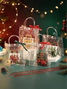 12pcs/Pack Christmas Party Gift Candy Cookie Decoration Tote Bags PVC Bags Reusable With Ropes - View 13