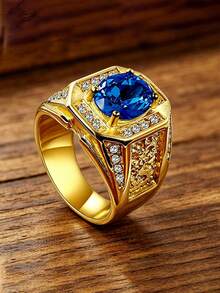 1pc 18K Gold Plated Stainless Steel Men's Ring Inlaid With Cubic Zirconia Vintage Luxury Seal Ring For Daily Wear Party Gift - Ring - View 31