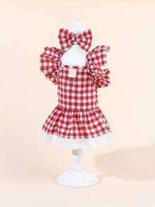 1pc Dog & Cat Mesh Wedding Dress Bow Cute Fashion Elegant Charming Creative Personalized Design Printed Pet Dress - Multicolor - View 3