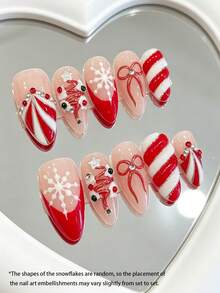 10pcs Y2K Nails Handmade,Pink Nails,Red Nails,Christmas Pattern Nails & White Snowflake Pattern Nails,Perfect For Parties & Daily Wear.Stiletto Nails.Handmade Press On Nails Stiletto,Fake Nails,Handmade Nails,Cute Nails,Christmas Nails Stickers - Red - View 9