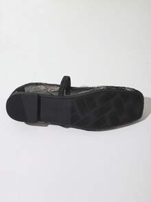 Square Toe Shallow Cut Ballet Flats, Hollow Mesh Embroidery Flat Shoes, Breathable & Lightweight, Elegant & Comfortable, Suitable For Daily Commute - Black - View 9