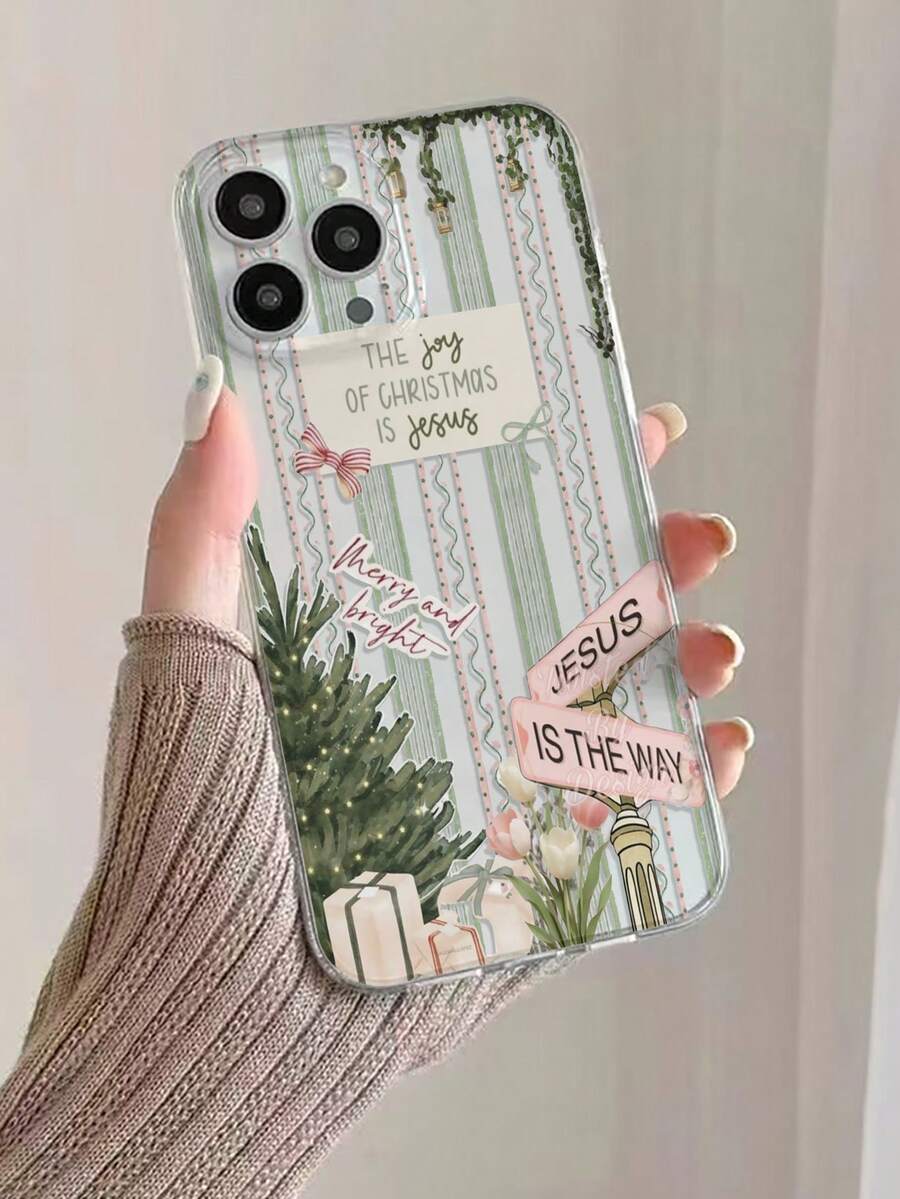 1pc Fashion Creative Full Screen Christmas Stripe Bow Christmas Tree Gift Pattern Anti-Scratch Anti-Fingerprint Transparent TPU Soft Case, Camera Lens Protection Compatible With Apple 11/12/13/14/15/16/17/18pro/18pm, Galaxy M34/S25/A15, Nothing, Pixele, Protective Cover - Multicolor - View 1