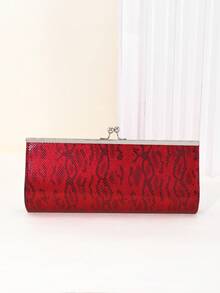 LJDCRFT Women's Fashion Snakeskin Evening Bag, Clasp Frame Clutch, Suitable For Proms, Weddings, And Cocktail Parties. - Red - View 4