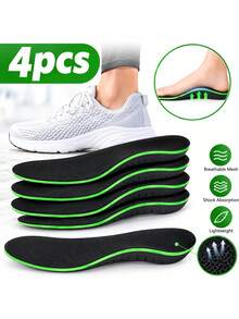 2 Pairs Unisex Sports Shock-Absorbing Arch Support Full-Length Insoles, Pressure Relief & Rebound Foot Protection, Outdoor Shoe & Boot Accessories - Black - View 1