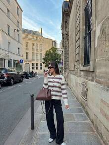 Chic Women's Button Front Cardigan, Long Sleeve Regular Fit With Stripes, Perfect For Casual Outings - Multicolor - View 3
