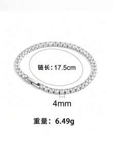 1件時尚奢華小眾 925純銀鋯石幾何圓形網球手鍊 女款，適合度假、宴會、派對、婚禮 - 銀色 - 查看 4