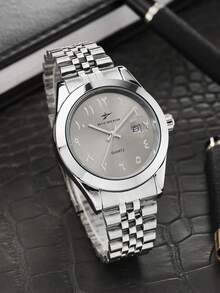 RICECGO 1pc Business Casual Men's Calendar Watch, Stainless Steel Band, Arabic Numerals, Suitable For Anniversary, Birthday, Graduation Gifts - Silver - View 7